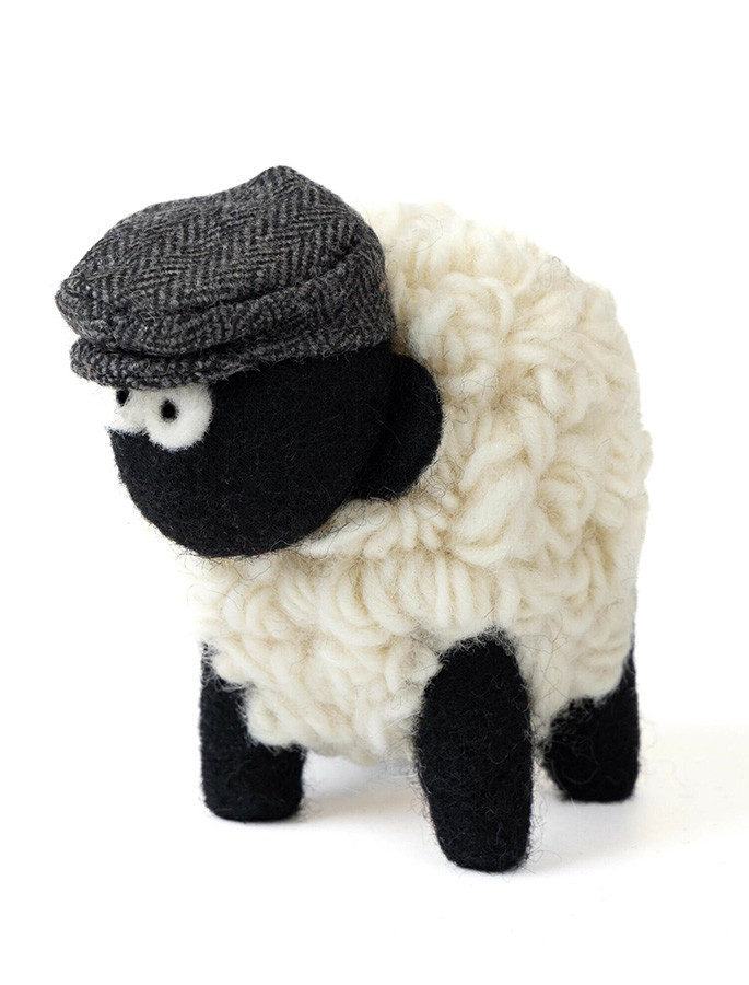 Standing Knitted Mountain Irish Sheep With Grey Flat Cap