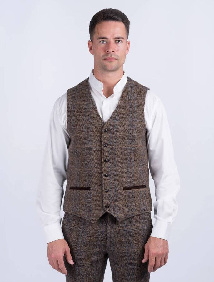 O'Brien Brown Herringbone Tweed Waistcoat | Aran Sweater Market