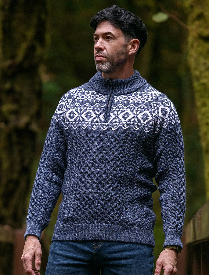 Aran Half-Zip Jacquard Sweater | Aran Sweater Market