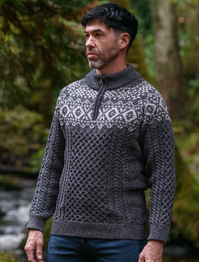 Aran Half-Zip Jacquard Sweater | Aran Sweater Market