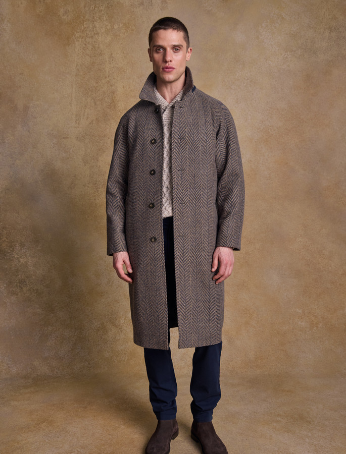 Sean Tweed Herringbone Coat Donegal Ochre Aran Sweater Market