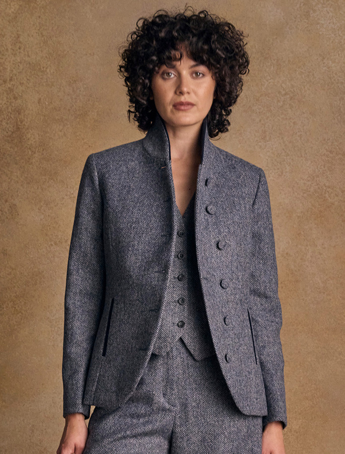 Nicole Tweed Blazer – Denim Herringbone | Aran Sweater Market