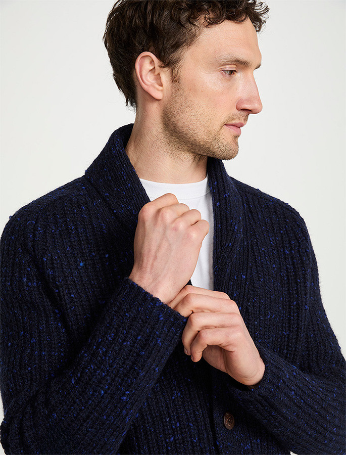 Men's Donegal Wool Rib Shawl Cardigan | Aran Sweater Market