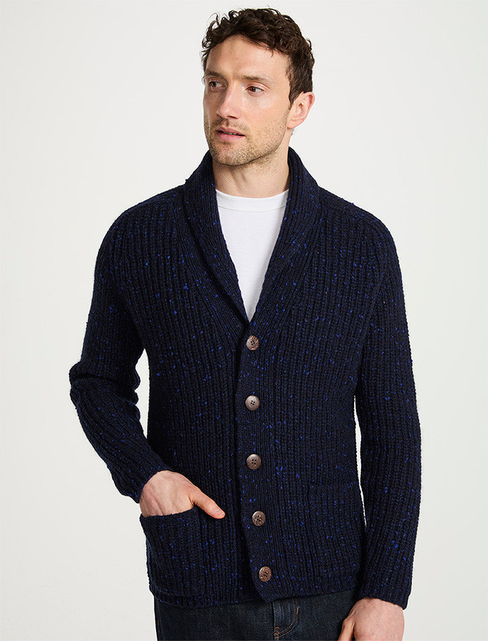 Men's Donegal Wool Rib Shawl Cardigan | Aran Sweater Market