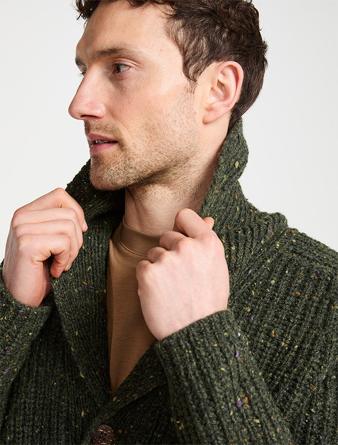 Men's Donegal Wool Rib Shawl Cardigan | Aran Sweater Market