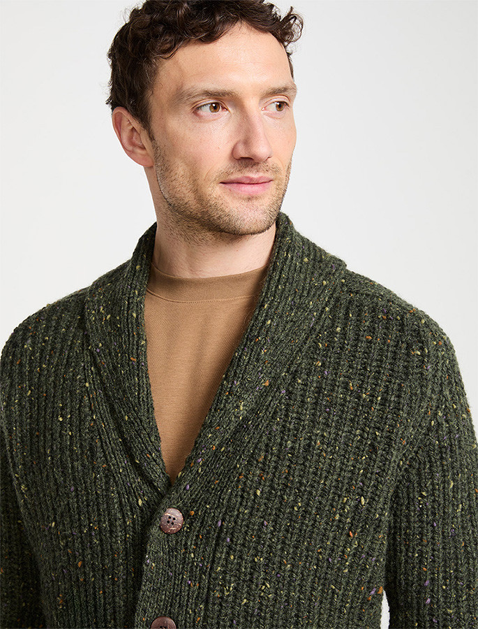 Men's Donegal Wool Rib Shawl Cardigan | Aran Sweater Market