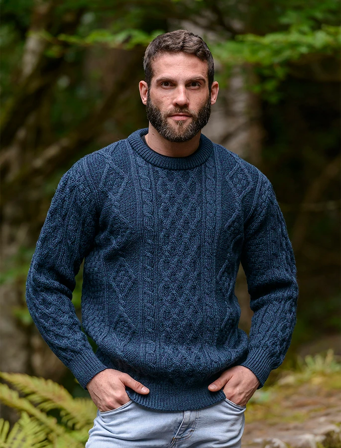 Mens Aran crew neck sweater | Irish wool sweater | Heavyweight Aran