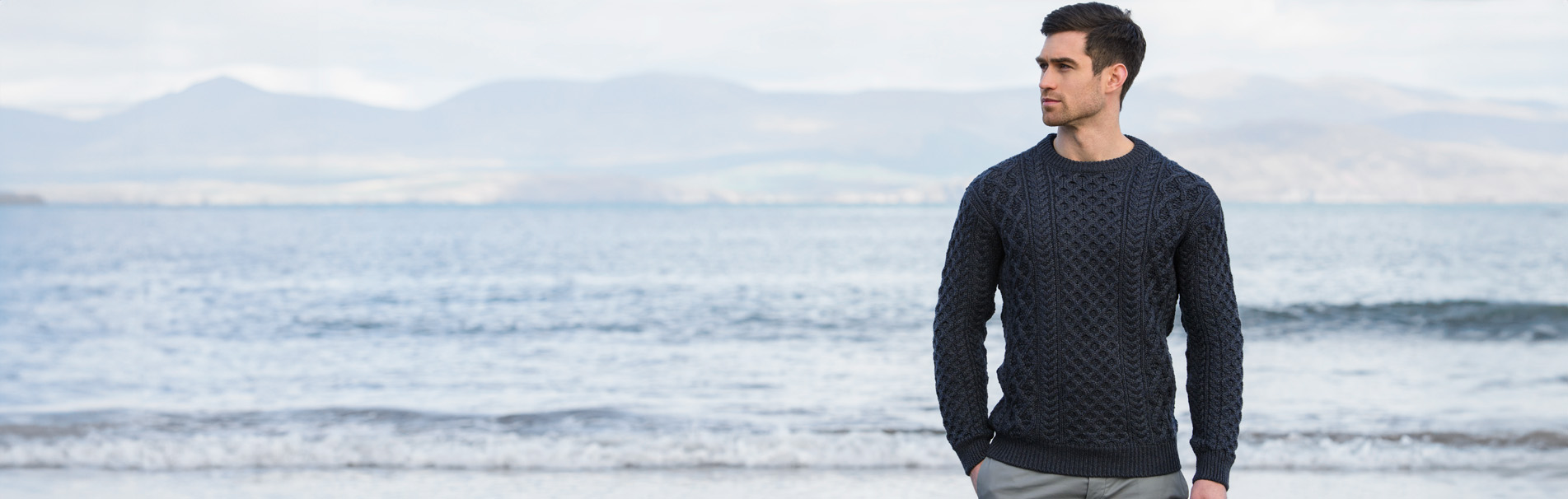 Fisherman sweater, shawl neck