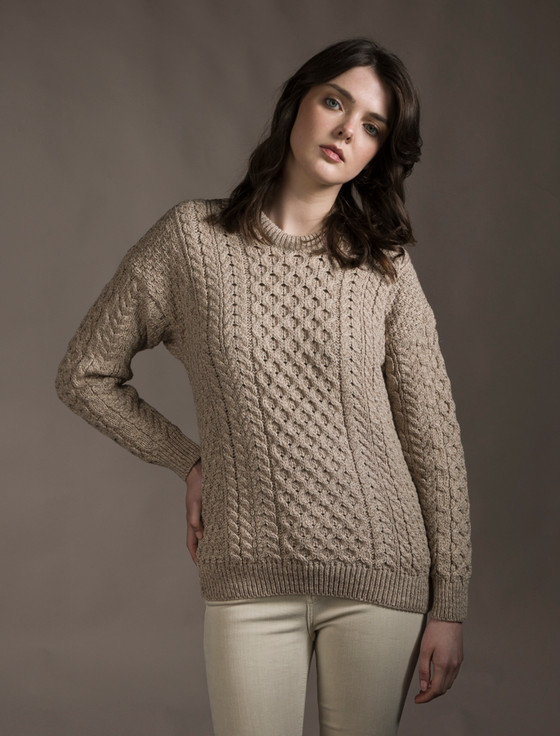 Wool Cashmere Cable Round Neck Sweater‎‎‎