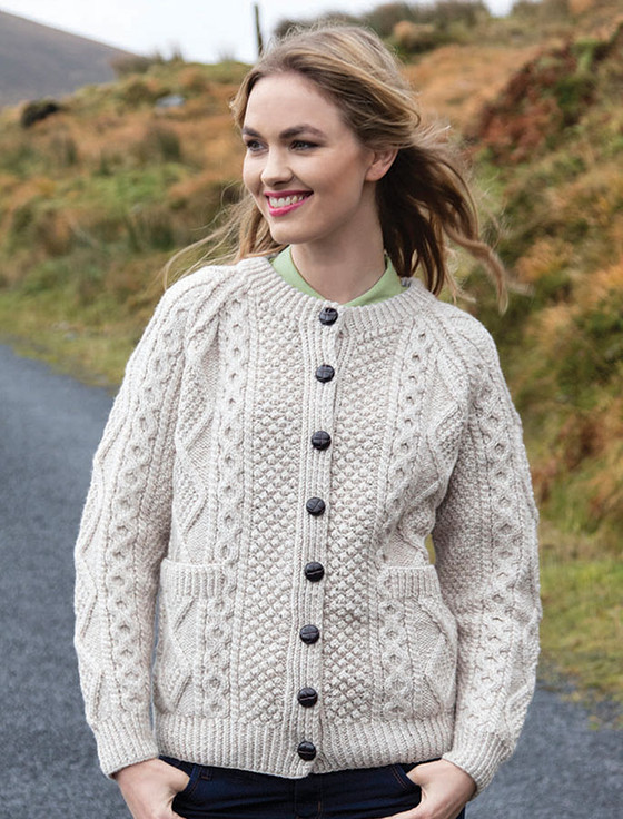 Hand-Knit Full Zip Aran Cardigan