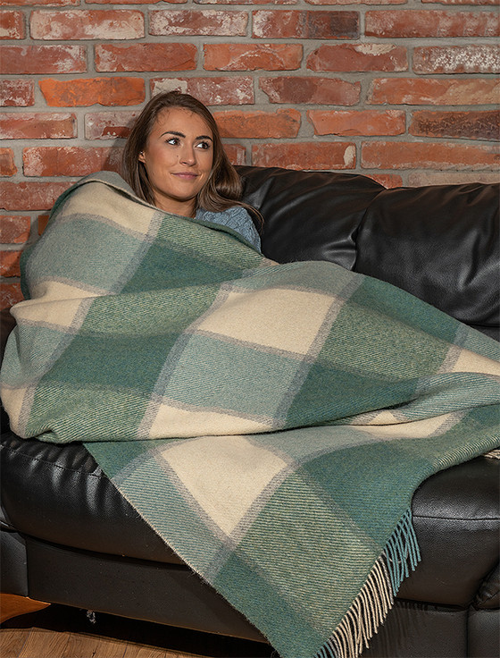Plaid Wool Throw - Sage Beige