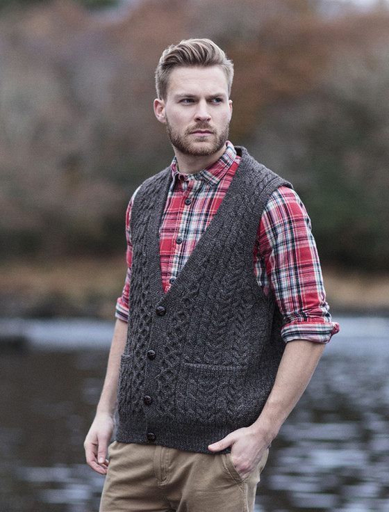 Mens V-Neck Waistcoat | Mens Wool Waistcoat | Aran Sweater Market