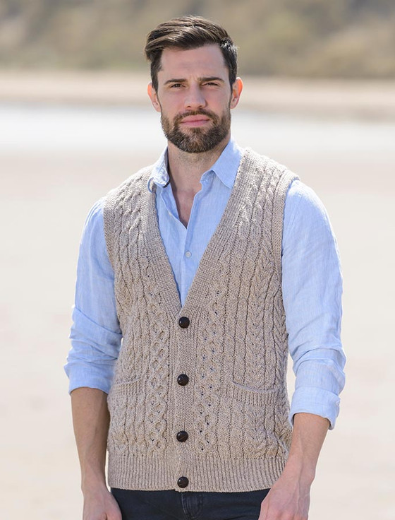 Mens v-neck waistcoat, Mens wool waistcoat | Aran Sweater Market