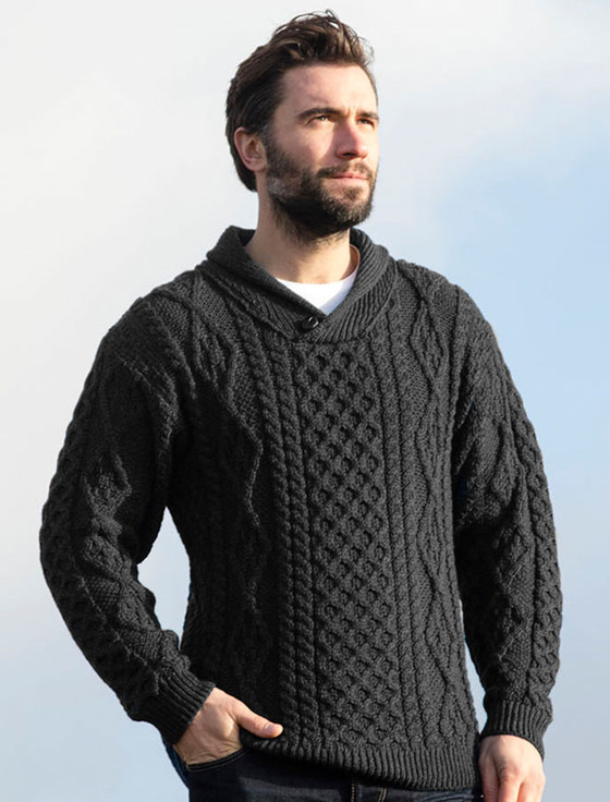 【IONSEOUL】Winter Angora Henley Neck Knit 4FM342 Mens Shawl Neck Sweater | Aran Sweater Market