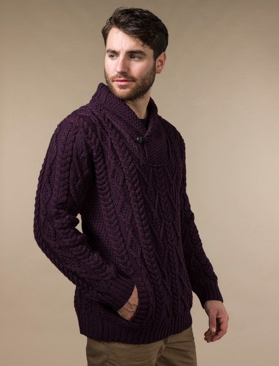 Shawl Collar Sweater - One Button Fisherman Sweater