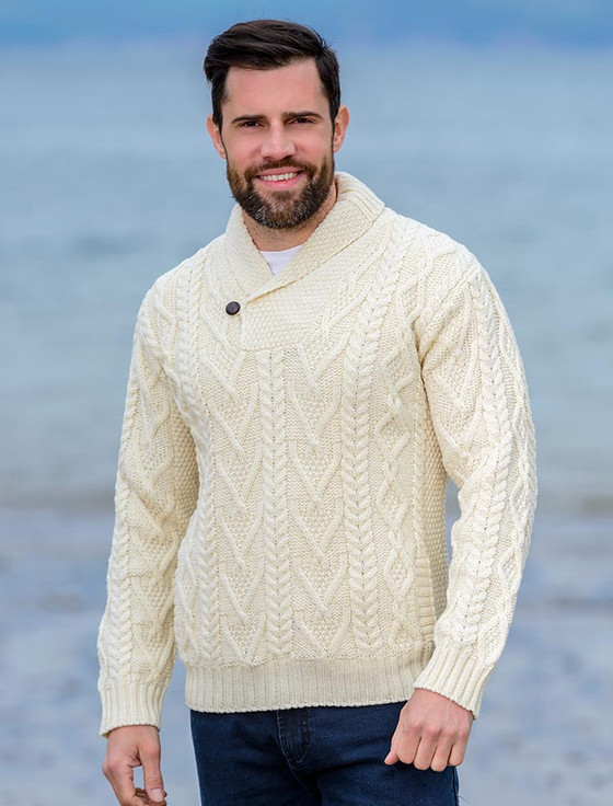 Mens Shawl Collar Sweater Shawl Neck Aran Sweater Market