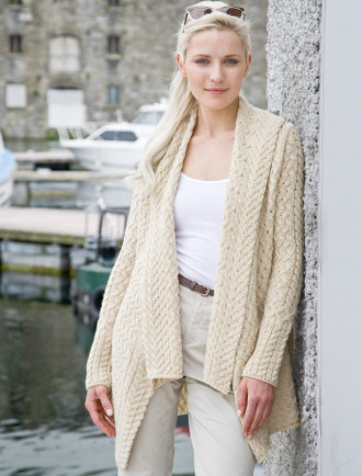 Wool patchwork Aran cardigan, Shawl collar cardigan
