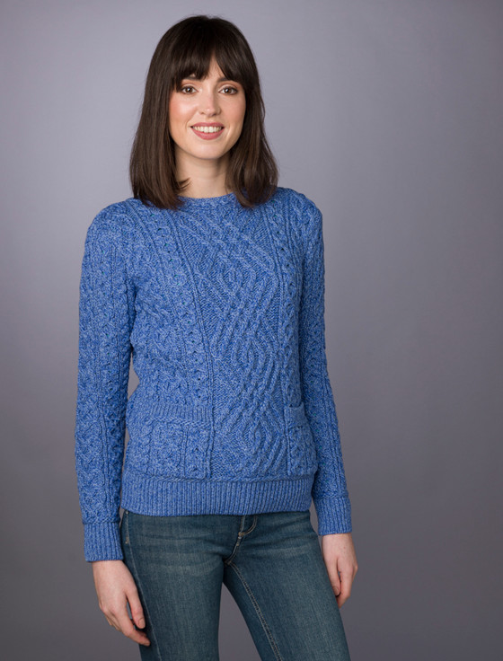 Cable Crew Neck Sweater with Pockets