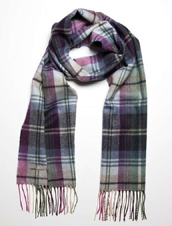 Narrow Lambswool Checked Scarf - Green, Blue & Pink Plaid | Aran ...