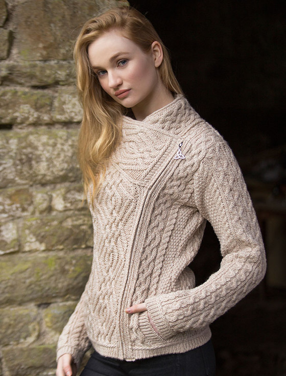 Cable Knit Jacket with Celtic Knot Side Zip | Aran Sweater Market