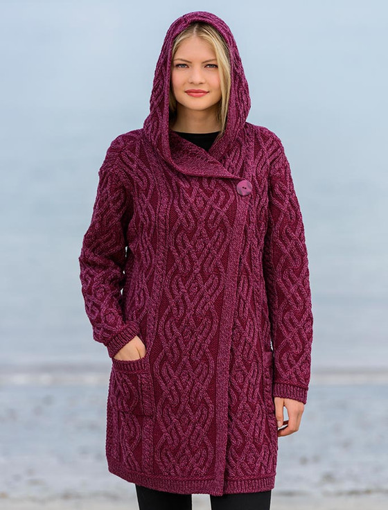 Plaited One Button Coat with Hood | Aran Sweater Market