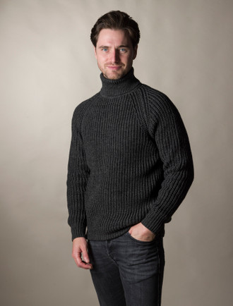Fisherman's Merino Ribbed Turtleneck Sweater, Irish