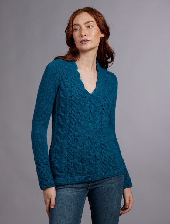 Wool Cashmere Cable V-Neck Sweater