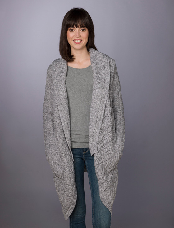 Pale Grey Fine Knit Waterfall Cardigan