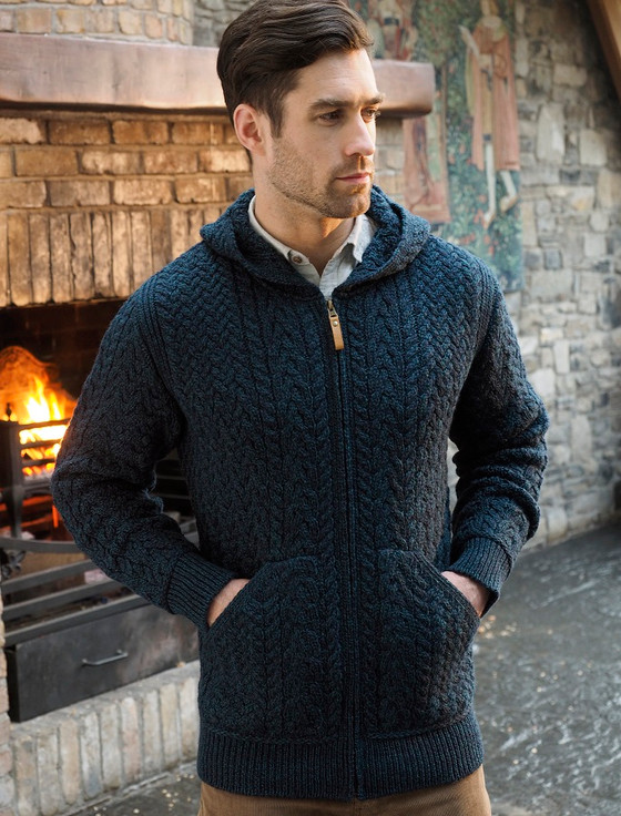 hooded aran cardigan