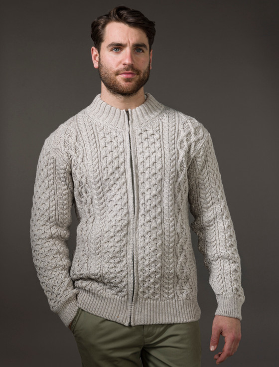 Mens cable knit 2025 zip up sweater