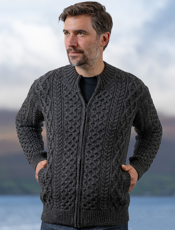 Men's Full Zip Merino Aran Cardigan | Aran Sweater Market