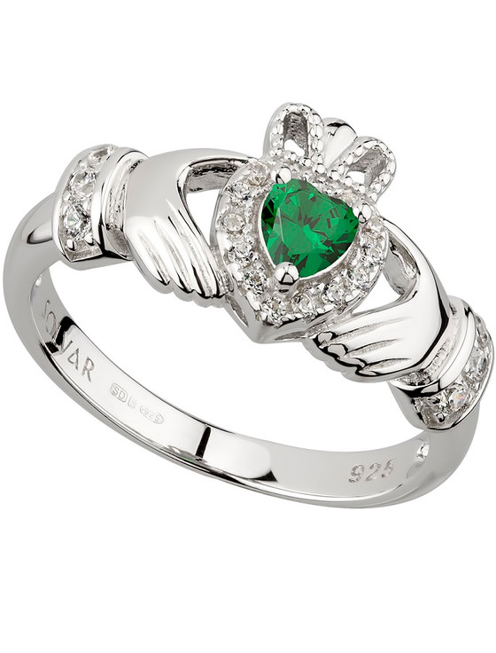 Buy Sterling Silver Claddagh Necklace With Emerald Green Heart Shaped Stone  Online in India - Etsy