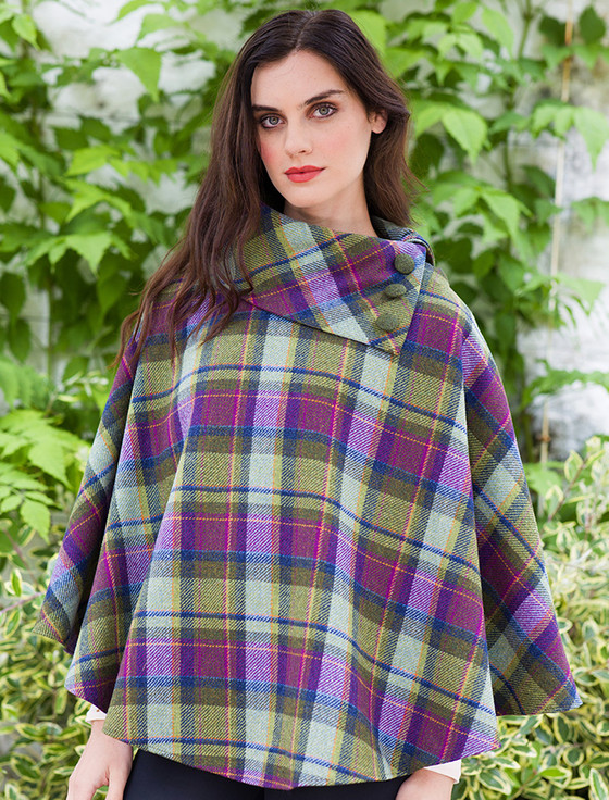 Mucros Tweed Poncho - Multi Vernal Plaid