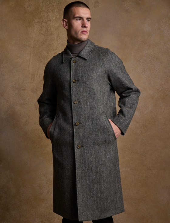 Sean Tweed Herringbone Coat - Charcoal Wide Herringbone