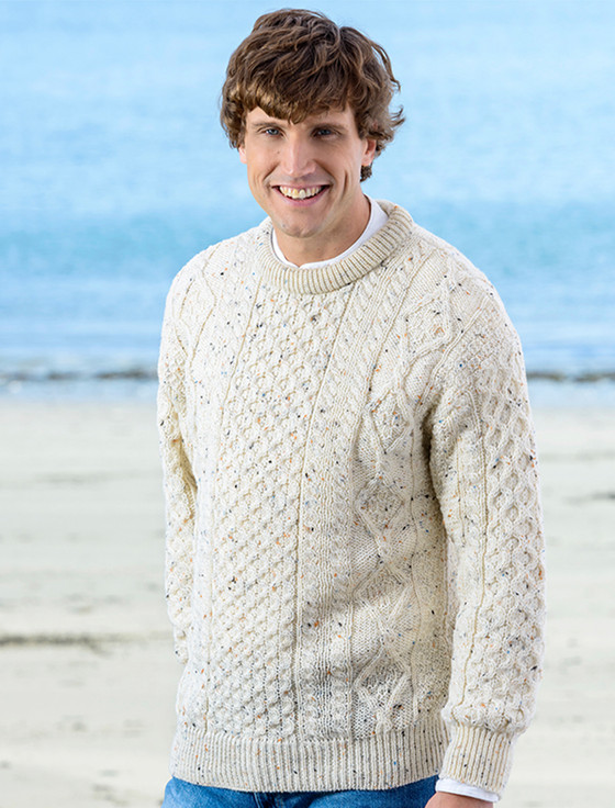 Men's Cable Knit Crew Neck Aran Wool Sweater