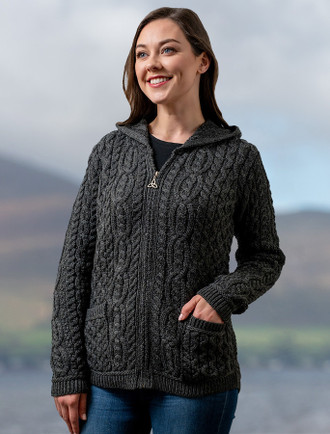 Cable Knit Hoodie with Celtic Knot Zipper Pull | Aran.com Cable Knit Hoodie with Celtic Knot Zipper Pull | Aran.com