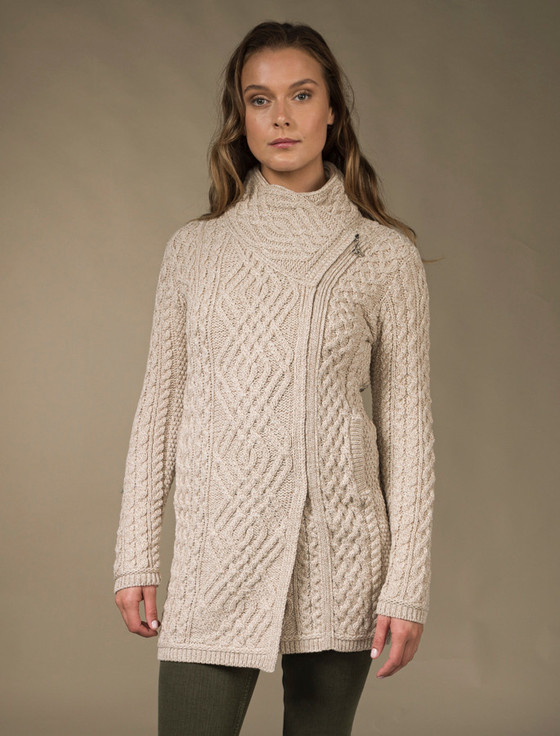 Cable Knit Coatigan With Celtic Knot Side Zip