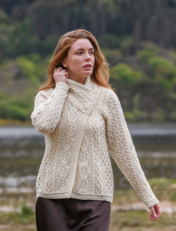 Aran Cable Crossover Neck Sweater - Main Image