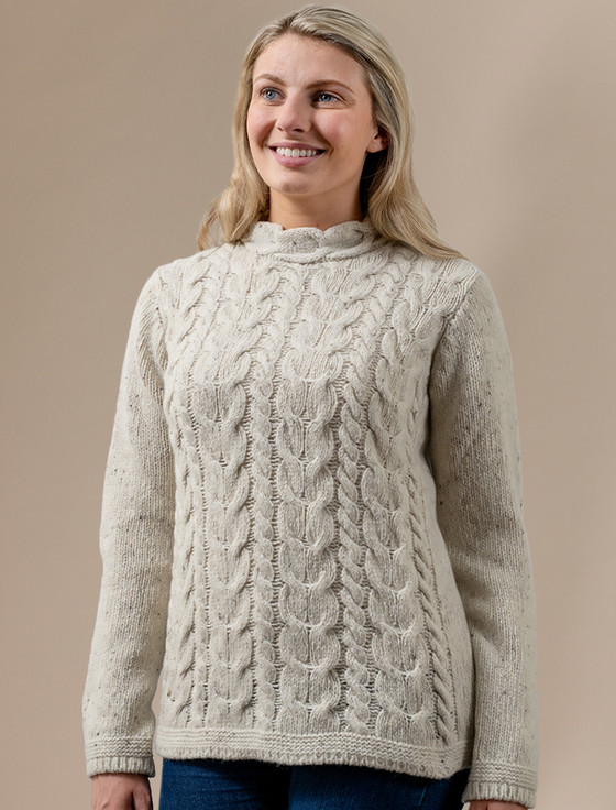 Wool Cashmere Aran Horseshoe Cable Sweater‎