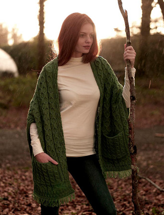 RanRui Women's Oversized Knitted Cardigan Shawl – Cable Pattern, Super Cozy Wrap, Bean Green, 3XL