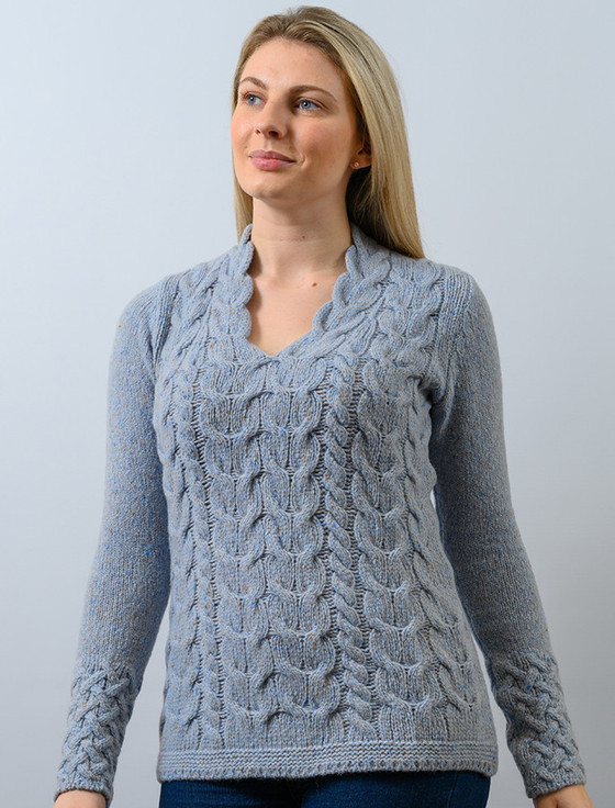 Wool Cashmere Cable V-Neck Sweater, Aran Sweater Market