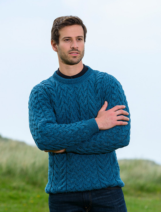 Super Soft Aran Crew Neck Sweater, Aran Fisherman Sweater, Mens