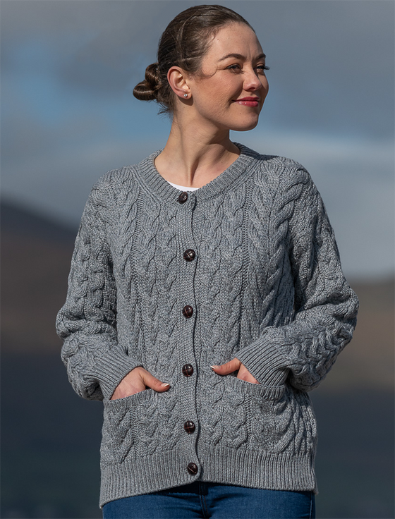 Ladies Aran Cable Knit Coat- Grey – Best of Ireland Gifts