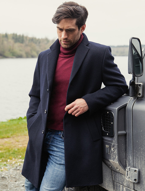 Owen Tweed 3/4 Coat - Deep Navy Melton - [Free Express Shipping Offer]