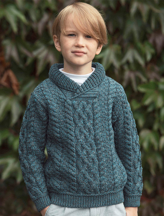 Kids Aran Shawl Collar Sweater