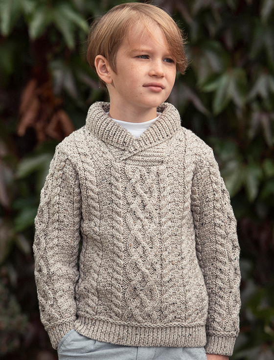 Kids Aran Shawl Collar Sweater | Aran Sweater Market