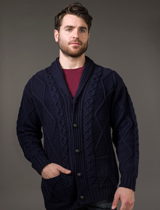 Merino Wool Aran Men's V-Neck Cardigan