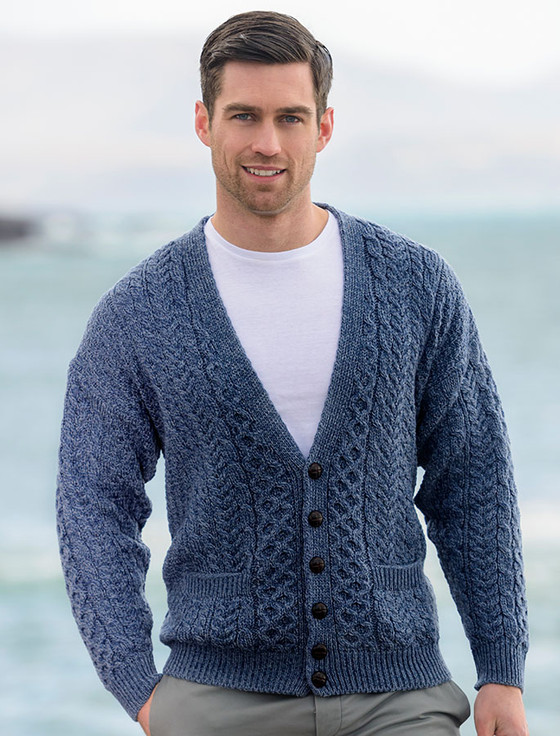 Merino Wool Ribbed Shawl Neck Cardigan | Oatmeal | Aran Sweater Market