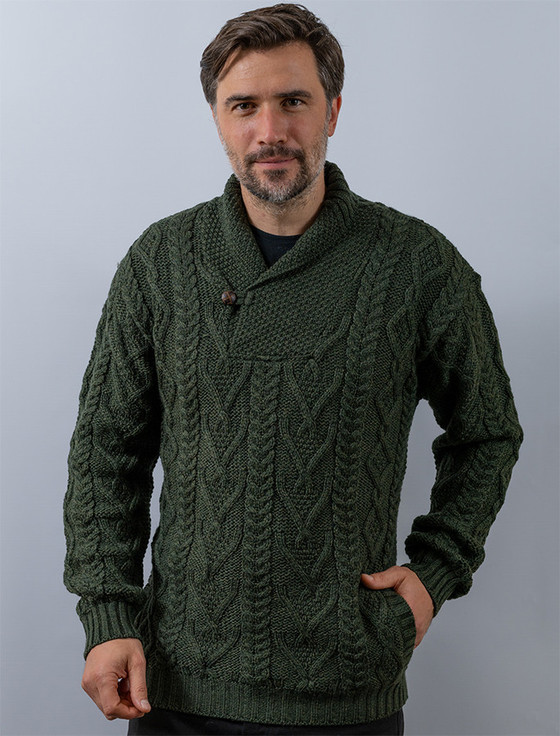 Irish Fishermans Ribbed Sweater with Patches