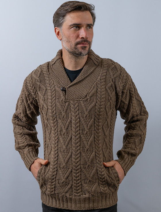 ‎S‎hawl Collar Sw‎eater - O‎ne Button Fisherman Sweater